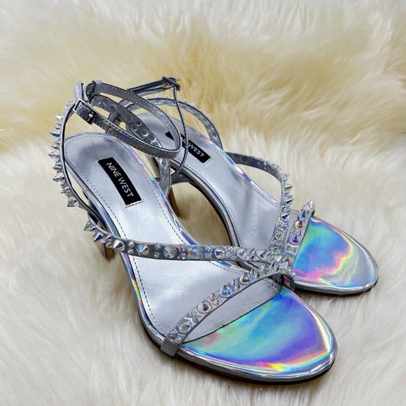 Nine West Women's Mitz3 Iridescent Studded Heeled Sandal Stilleto Size 7 NEW - Picture 4 of 7